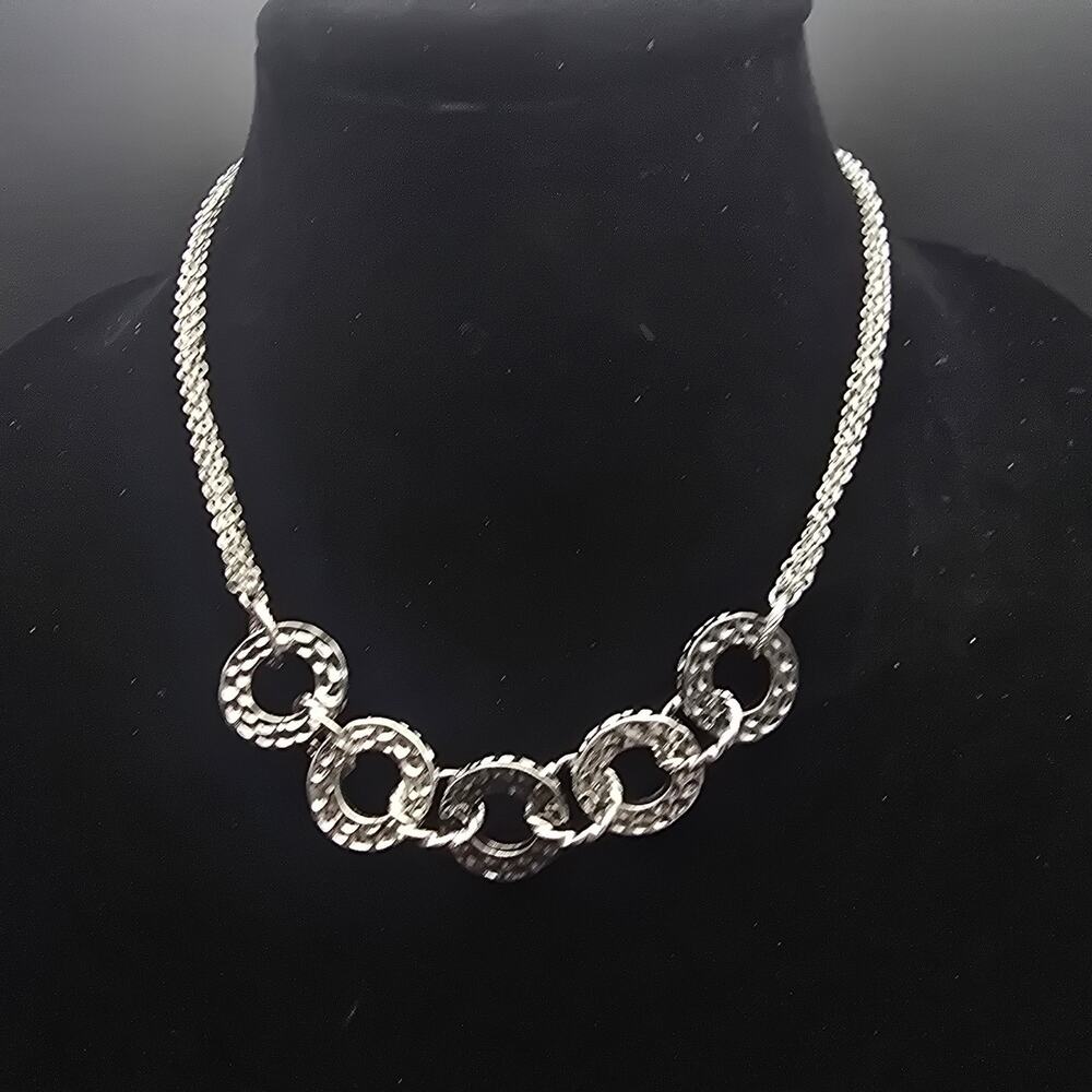 Lia Sophia Silver Tone Hammered Link Necklace Chains Layered